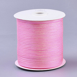 Hot Pink Nylon Ribbons, with Sparkle Metallic Cord, for Gift Package, Party Wedding Decoration, Hot Pink, 1/8 inch(3.5mm) , about 500yards/roll(457.2m/roll)
