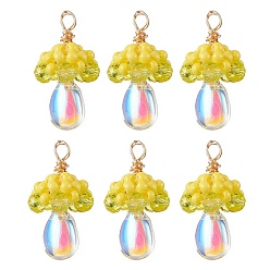 Желтый Подвески из стеклянных бусин в виде медуз, с акриловыми бусинами под жемчуг и медной проволокой, желтые, 18~19.5x10~11 мм, отверстие : 3.5 мм