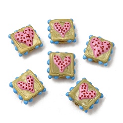 Темный Хаки Эмалевые бусины ручной работы в технике лэмпворк, неровный квадрат с сердцем, Темный хаки, 17~18x17~18x8 мм, отверстие : 1~1.5 мм