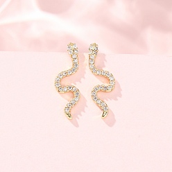 Claro Latón micro pavimenta zirconia cúbica aretes, serpiente, real 18 k chapado en oro, sin plomo y cadmio, larga duración plateado, chapado en rack, Claro, 18x5.5x6.5 mm
