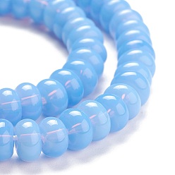 Light Sky Blue K9 Glass Beads Strands, Imitation Jade Glass Beads, Rondelle, Light Sky Blue, 8~8.5x4.5~5mm, Hole: 1.4mm, about 84pcs/Strand, 15.87 inch(40.3cm)