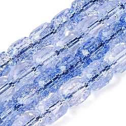Cornflower Blue Transparent Crackle Glass Beads Strands, Column, Faceted, Cornflower Blue, 8~8.5x7~8mm, Hole: 1~1.2mm, about 40~43pcs/strand, 13.78~14.57 inch(35~37cm)