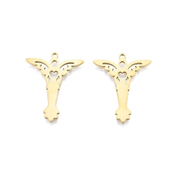 Real 18K Gold Plated Ion Plating(IP) 201 Stainless Steel Pendant,  Angel, Real 18K Gold Plated, 32.5x25x1.5mm, Hole: 1.6mm