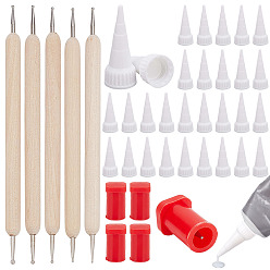 Mixed Color 5Pcs Plastic Glue Bottle Anti-clogging Needle, with 40Pcs Plastic Glue Bottle Tip Caps and 5Pcs Wood Point Drill Pen, with Iron Head, Mixed Color, 12.5x7x7mm