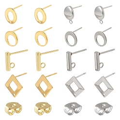 Золотой & Цвет Нержавеющей Стали 16шт 8 стили 304 фурнитура для сережек из нержавеющей стали, с петлей, 16 шт. 304 гайки ушные из нержавеющей стали, разнообразные, золотые и нержавеющая сталь цвет, 10~14x2~14x2~14 мм, отверстие : 1~1.8 мм, штифты : 0.7~0.8 мм