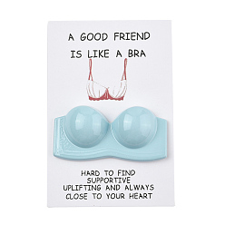 Небесно-голубой Прямоугольная бумажная поздравительная открытка для друзей, с украшением в форме бюстгальтера из смолы, голубой, 75x50 мм