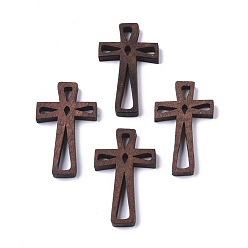 Coconut Brown Natural Wood Cabochons, Dyed, for Religion, Cross, Coconut Brown, 40.5x25x4.5mm