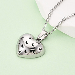 Нержавеющая Сталь Цвет 304 подвесные из нержавеющей стали ожерелья, полое сердце, не тускнеет, цвет нержавеющей стали, 3 дюйм (17.72~18.11 см)
