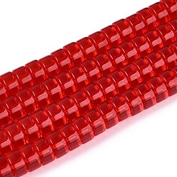 Красный Прозрачные стеклянные бусины, плоско-круглые, красные, 6~6.5x3~3.5 мм, отверстие : 0.8~1 мм, около 112~120 шт / нитка, 14.57~15.16'' (37~38.5 см)