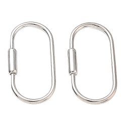 Platin Farbe Messing-Verriegelungskarabiner, ellipsenförmige, cadmiumfrei und bleifrei, echt 18 k vergoldet, Platin Farbe, 49x24x2.7 mm, Bohrung: 15 mm