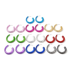 Mixed Color Ring Acrylic Stud Earrings, Half Hoop Earrings with 316 Surgical Stainless Steel Pins, Mixed Color, 39.5x7mm