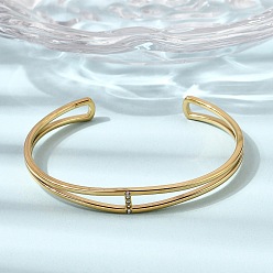 Настоящее золото 18K 304 Браслет-манжета из нержавеющей стали с микропаве из кубического циркония, двухслойный, для женщин, ионное покрытие (ip), долговечный, реальный 18 k позолоченный, внутренний диаметр: 2.42x1.99 дюйм (6.05x5.05 см)