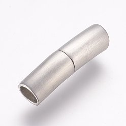 Stainless Steel Color Tarnish Resistant 304 Stainless Steel Magnetic Clasps with Glue-in Ends, Column, Frosted, Stainless Steel Color, 30x8mm, Hole: 6mm