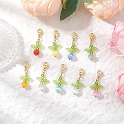 Золотой 9 шт. круглые подвески кошачий глаз украшения, с прозрачным акрилом в форме листа и 304 застежками-карабинами из нержавеющей стали, золотые, 36~37.5 мм