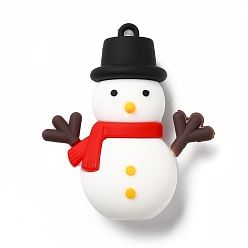 White Christmas PVC Plastic Big Pendants, Snowman, White, 54x46.5x19mm, Hole: 3mm