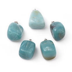 Amazonite Natural Amazonite Pendants, with Platinum Tone Brass Findings, Nuggets, 23~30x13~22x12~20mm, Hole: 5x3mm