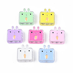 Mixed Color Transparent Acrylic Beads, with Enamel, Rabbit, Mixed Color, 24x22x8mm, Hole: 3mm
