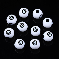 White Opaque Acrylic Beads, Round with Number 8, White, 11.5x10.5mm, Hole: 3.5mm, about 640pcs/500g