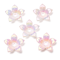 Pink UV Plating Opaque Acrylic Beads, Iridescent, Flower, Gradient Color, Pink, 21.5x23x5mm, Hole: 2.5mm