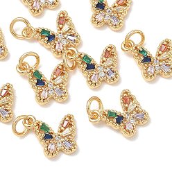 Colorful SHEGRACE Brass Pave Clear Cubic Zirconia Pendants, Butterfly Charms, Cadmium Free & Nickel Free & Lead Free, Long-Lasting Plated, Real 18K Gold Plated, Colorful, 11x11.5x3mm, Hole: 3mm