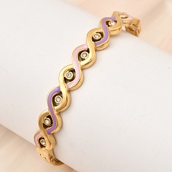 Лиловый 304 Женские браслеты из нержавеющей стали с эмалированным покрытием и шарнирным креплением, глаз, со стразами, реальный 18 k позолоченный, ионное покрытие (ip), долговечный, сирень, внутренний диаметр: 2.34x1.95 дюйм (5.95x4.95 см)