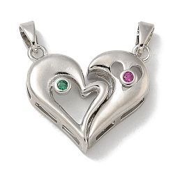 Платина Стойки обшивки латунные подвески, с кубического циркония, долговечный, без свинца и без кадмия, сердце, платина, 18.5x19.5x5 мм, отверстие : 4.5x2.5 мм