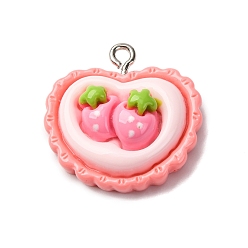 Клубника Непрозрачные подвески смолы, с платиновым тоном железная петля, клубника, 23x23x8 мм, отверстие : 2 мм