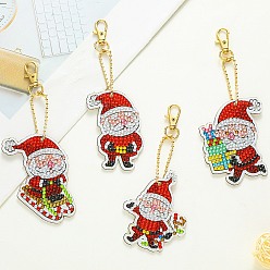 Santa Claus Christmas Theme DIY Diamond Painting Keychain Kit, Including Acrylic Board, Keychain Clasp, Bead Chain, Resin Rhinestones Bag, Diamond Sticky Pen, Tray Plate and Glue Clay, Santa Claus, 70mm, 4pcs/set