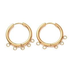 Golden 304 Stainless Steel Hoop Earring Findings, Round, with 5-Loops, Ion Plating(IP), Long-Lasting Plated, Golden, 22.5x24x2.5mm, Hole: 1.8mm