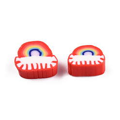 Красный Бусины из полимерной глины , радуга, красные, 6~9x8~11x4 мм, отверстие : 1.6 мм
