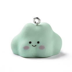 Аква Непрозрачные подвески смолы, мультяшные прелести облаков, с платиновыми тоновыми железными петлями, вода, 19.5x27x21 мм, отверстие : 2 мм