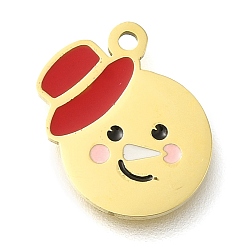 Снеговик Рождественская тематика ионное покрытие (IP) 304 эмалированные подвески из нержавеющей стали, реальный 14 k позолоченный, снеговик, 12.5x10.5x0.8 мм, отверстие : 1 мм