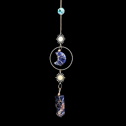 Содалитовое Натуральный содалит луна и пули подвесные ловцы солнца, украшения из металлических подвесок в виде солнца, украшение автомобиля, 460 мм, Луна: 30 мм, Пуля: 45~50 мм