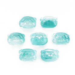 Medium türkis Zweifarbige transparente sprühlackierte Glasperlen, Bär, Medium türkis, 10x13x8.5 mm, Bohrung: 1 mm