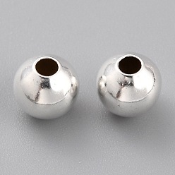 925 Sterling Silver Plated Brass Spacer Beads, Long-Lasting Plated, Round, 925 Sterling Silver Plated, 6x5.5mm, Hole: 1.6mm