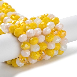 Gold Glass Beads Strands, Faceted, Rondelle, Gold, 8x6mm, Hole: 1mm, about 65~68pcs/strand, 15.7~16.1 inch(40~41cm)
