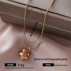 Star Vintage 304 Stainless Steel Enamel Pendant Necklaces for Women, Golden, Red, Star, 15.75 inch(40cm)
