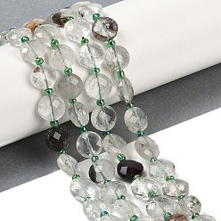 Лодолит Кварц Натуральный зеленый лодолитовый кварц / садовый кварц, граненые, плоско-круглые, с бисером, 9.5~10x5~6 мм, отверстие : 1 мм, около 32~34 шт / нитка, 15.75~14.96'' (38~40 см)