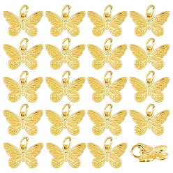 Настоящее золото 18K 20 латунные подвески шт., бабочки прелести, с целью перехода в кольце, реальный 18 k позолоченный, 10x16x1.5 мм, отверстие : 3.5 мм