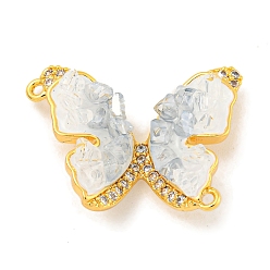 Настоящее золото 18K Подвески из кристаллов натурального кварца, звенья из латуни «бабочка» с микропаве, прозрачные циркониевые звенья с эмалью, реальный 18 k позолоченный, 17x23x6 мм, отверстие : 1 мм