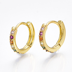 Real 18K Gold Plated Brass Micro Pave Cubic Zirconia Huggie Hoop Earrings, Ring, Real 18K Gold Plated, 2.5x14mm, Pin: 1mm