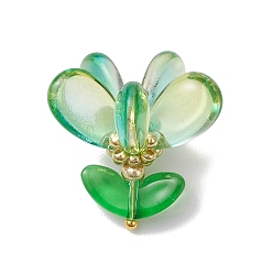 Темный Морско-зеленый Стеклянные подвески, цветок, с латунной фурнитурой , темно-зеленый, 20.5x22x22 мм, отверстие : 2.5x2 мм