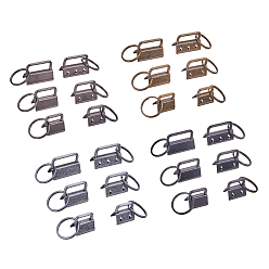 Mixed Color Electroplate Iron Split Key Rings, Keychain Clasp Findings, with Ribbon Ends, Mixed Color, Ring: 24x2.5mm, End: 23~24x26~27x13~14mm, 24pcs/set.