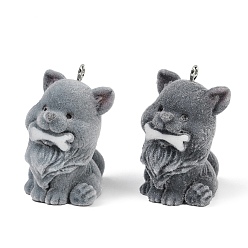 Серый Кулоны из флокированной смолы, собака, с железной платиной петлей, серые, 32x21x22 мм, отверстие : 2 мм