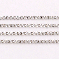 Stainless Steel Color 304 Stainless Steel Curb Chains, Twisted Chains, with Spool, Soldered, Stainless Steel Color, 3x2x0.5mm, about 82.02 Feet(25m)/roll
