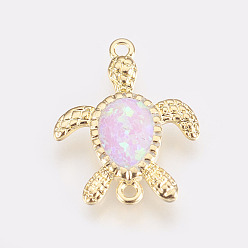 Лиловый Соединители звеньев синтетического опала, с латунной фурнитурой , черепаха, золотые, сирень, 17x13x2 мм, отверстие : 1 мм