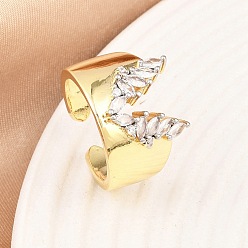 Настоящее золото 18K Латунные микро проложить манжеты кольца кубического циркония, реальный 18 k позолоченный, 15.5 мм