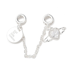 Посеребрённый Латунный микропаве прозрачный кубический цирконий кабельная цепочка европейские бусины, без кадмия, без никеля и без свинца, 925 серебро покрытием, 80 мм, отверстие : 4.5 мм, 10.5x20.5x4.5 mm и 12x1 mm