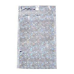 Серебро Блестящая голографическая звезда пластиковая упаковка инь-ян пакеты с застежкой-молнией, верхние пакеты с самозапечатыванием, прямоугольные, серебряные, 15x10.5x0.01 см, односторонняя толщина: 2.5 мил(0.065мм)