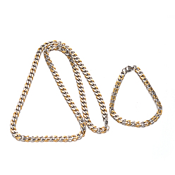 Золотой & Цвет Нержавеющей Стали 304 из нержавеющей стали кубинский звено цепи ожерелья и браслеты комплекты ювелирных изделий, с карабин-лобстерами , золотые и нержавеющая сталь цвет, 23.4 дюйм (594 мм), 195 мм (7-5/8 дюйм)